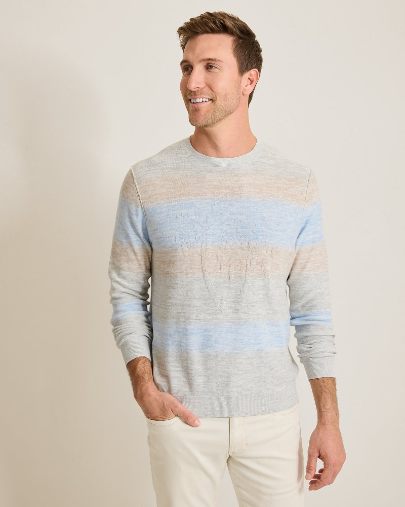 Sorrento Sunset Linen-Blend Crew Sweater - Grey Heather