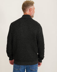 Cross Cable Button-Neck Sweater - Black
