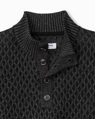 Cross Cable Button-Neck Sweater - Black