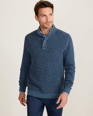 Cross Cable Button-Neck Sweater - Coastline