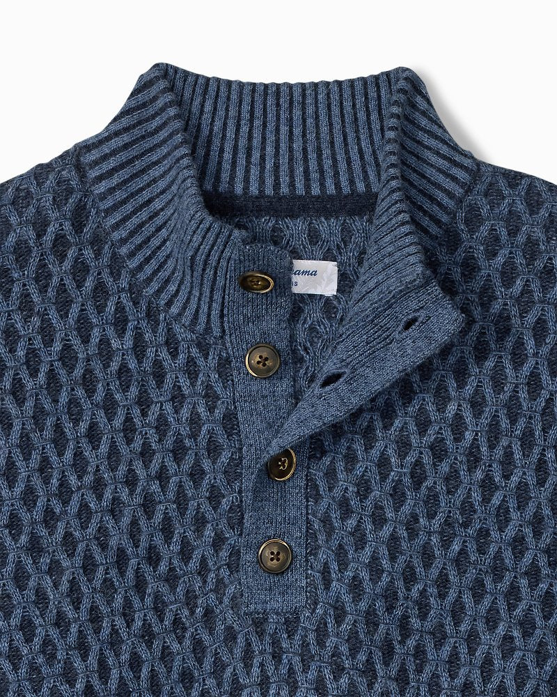 Cross Cable Button-Neck Sweater - Coastline