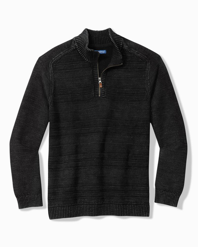 Saltwater Tides Textured Half-Zip Sweater - Black