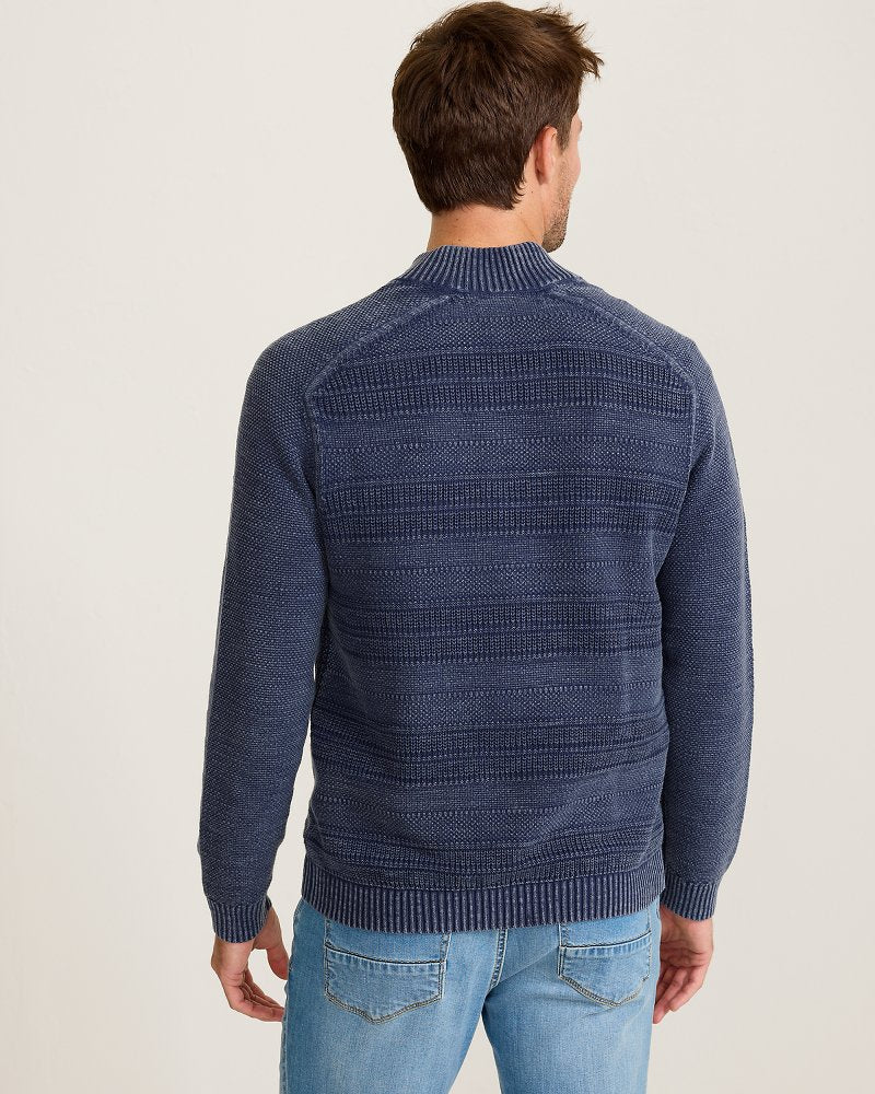 Saltwater Tides Textured Half-Zip Sweater - Carbon Navy