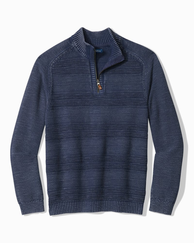 Saltwater Tides Textured Half-Zip Sweater - Carbon Navy