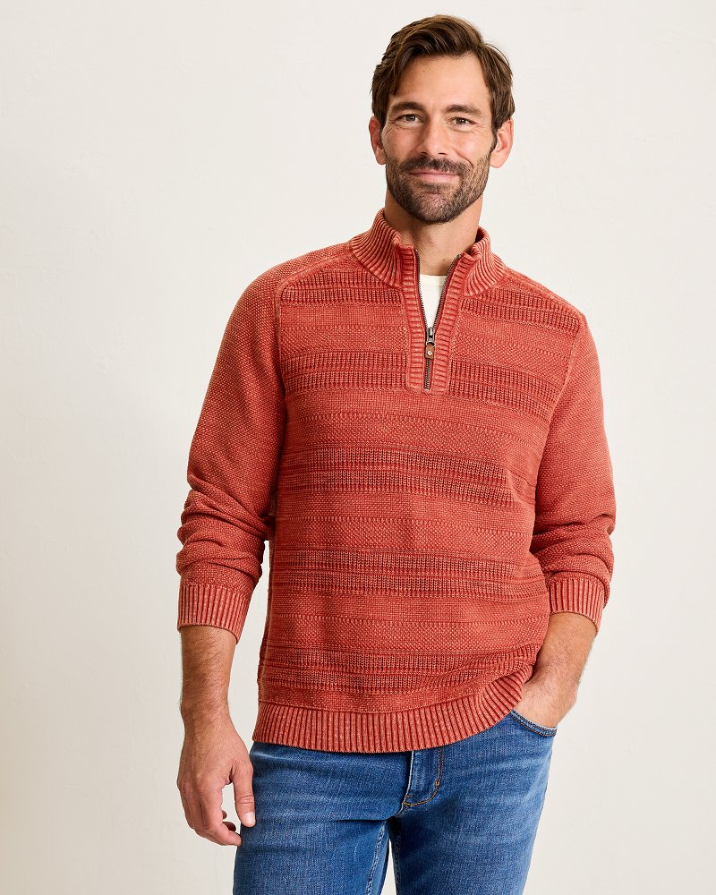 Saltwater Tides Textured Half-Zip Sweater - Dark Lobster