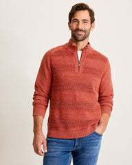 Saltwater Tides Textured Half-Zip Sweater - Dark Lobster