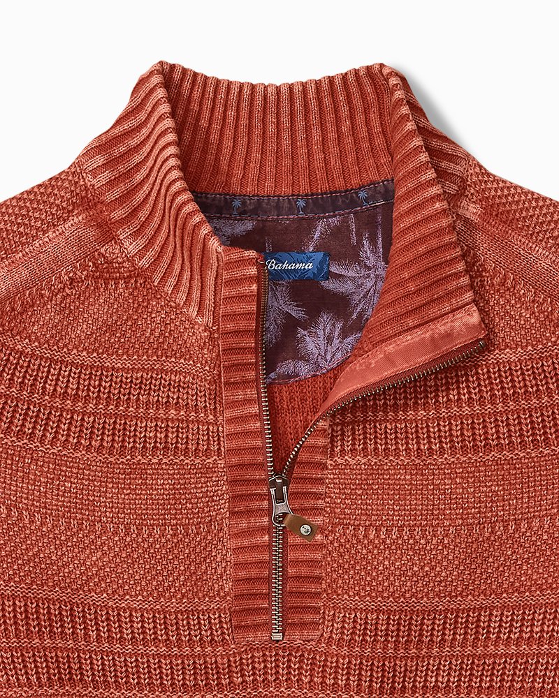 Saltwater Tides Textured Half-Zip Sweater - Dark Lobster