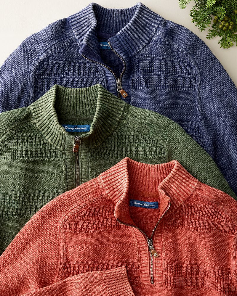 Saltwater Tides Textured Half-Zip Sweater - Dark Lobster