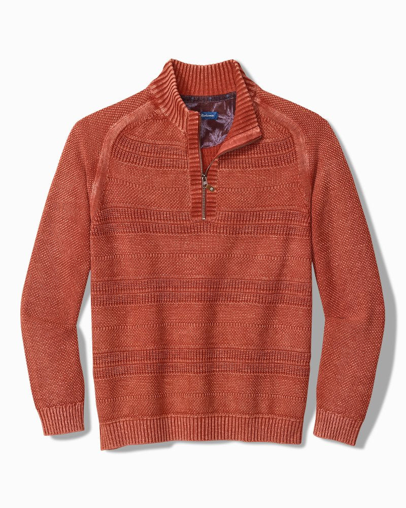 Saltwater Tides Textured Half-Zip Sweater - Dark Lobster