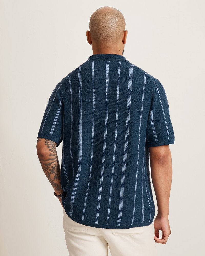 San Clemente Stripe Cotton-Blend Camp Shirt - Dress Blues
