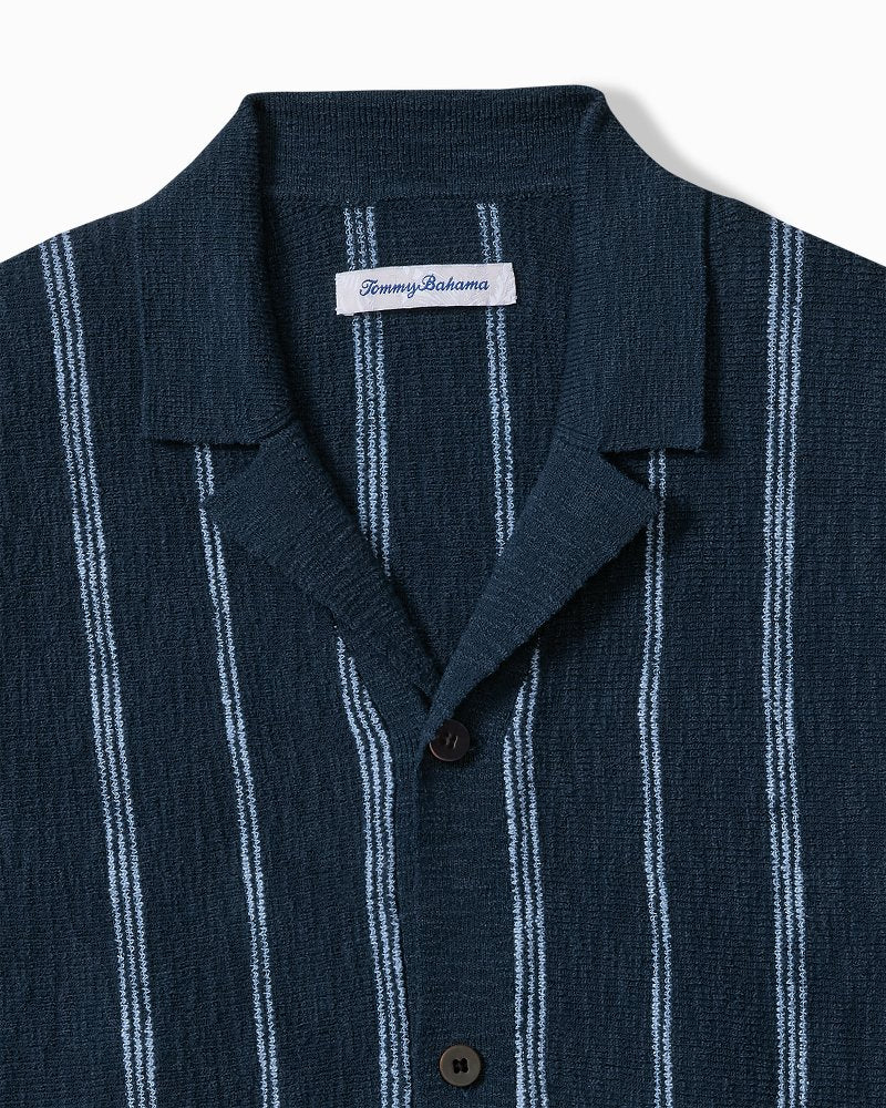 San Clemente Stripe Cotton-Blend Camp Shirt - Dress Blues