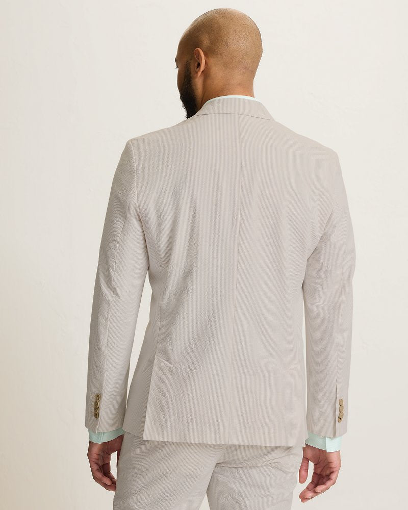 Nova Wave Stretch-Seersucker Sand Stripe Blazer - Stone Khaki