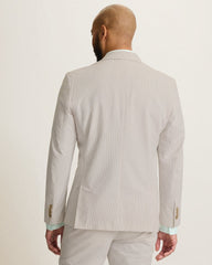 Nova Wave Stretch-Seersucker Sand Stripe Blazer - Stone Khaki