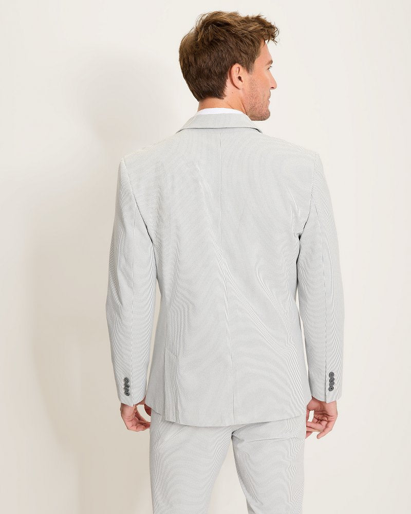 Nova Wave Stretch-Seersucker Sand Stripe Blazer - Glass Bottle