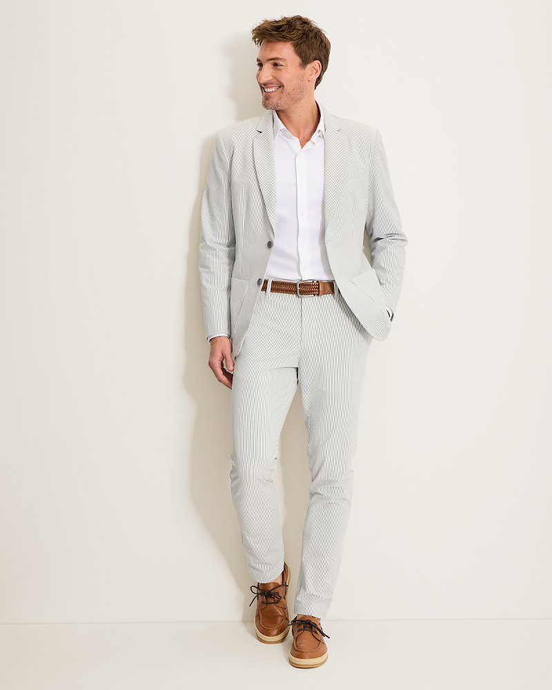 Nova Wave Stretch-Seersucker Sand Stripe Blazer - Glass Bottle