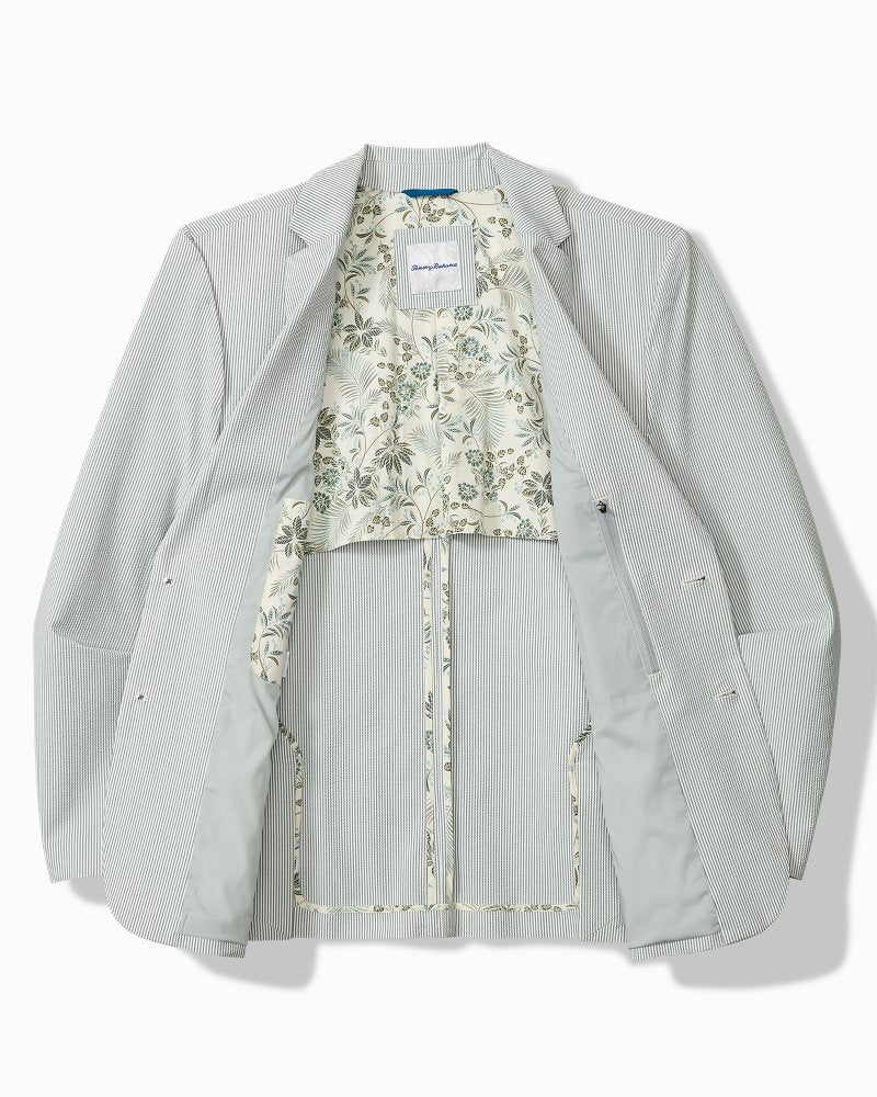 Nova Wave Stretch-Seersucker Sand Stripe Blazer - Glass Bottle