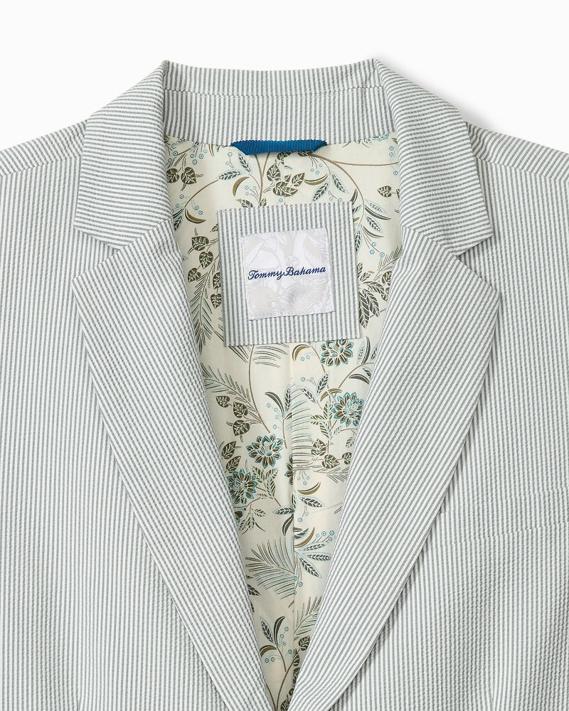 Nova Wave Stretch-Seersucker Sand Stripe Blazer - Glass Bottle