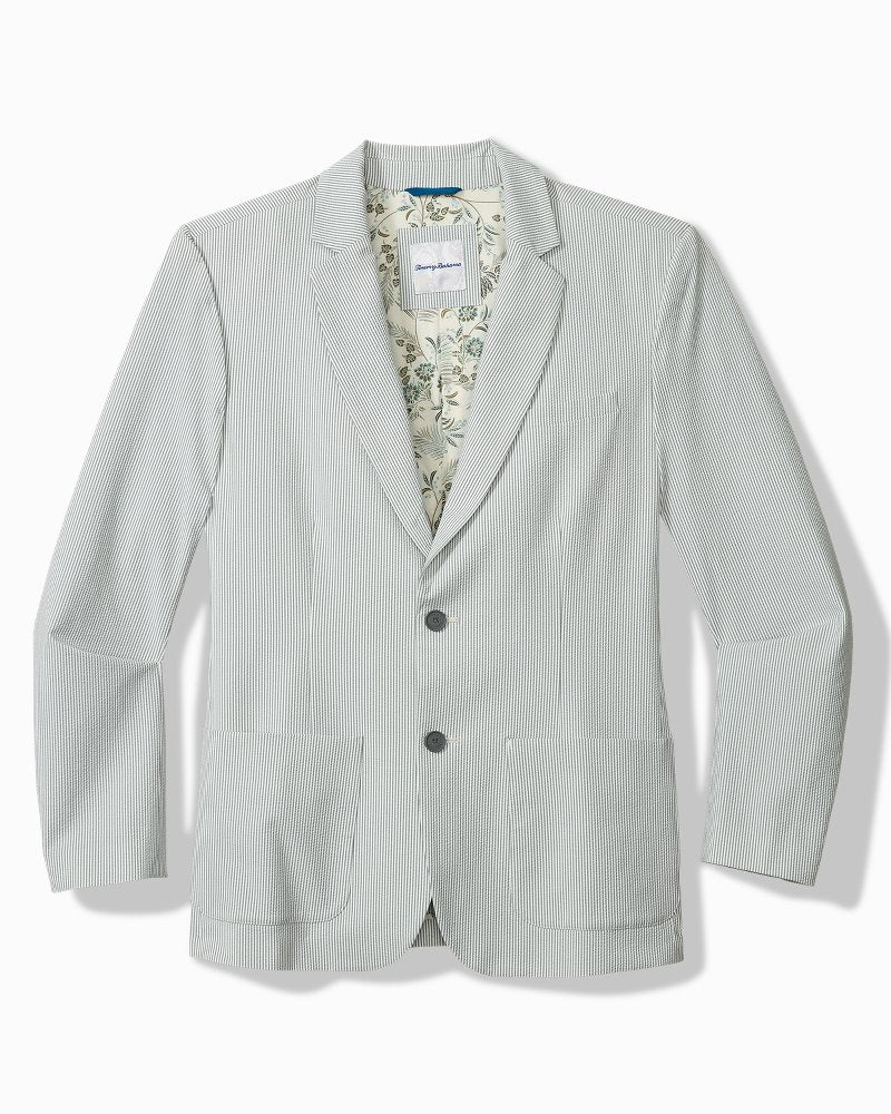 Nova Wave Stretch-Seersucker Sand Stripe Blazer - Glass Bottle