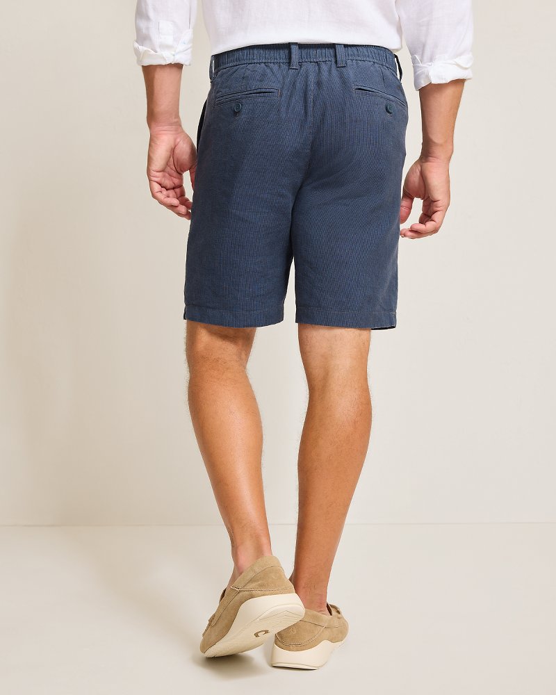 Isla Sands Stripe Stretch-Linen 9-Inch Shorts - Dark Bluestone