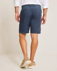 Isla Sands Stripe Stretch-Linen 9-Inch Shorts - Dark Bluestone