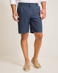 Isla Sands Stripe Stretch-Linen 9-Inch Shorts - Dark Bluestone