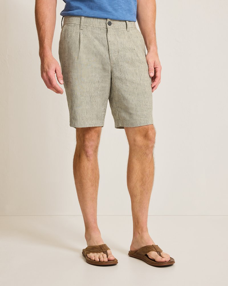 Isla Sands Stripe Stretch-Linen 9-Inch Shorts - Beach