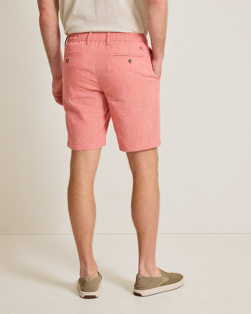 Isla Sands Stripe Stretch-Linen 9-Inch Shorts - Red Sunset