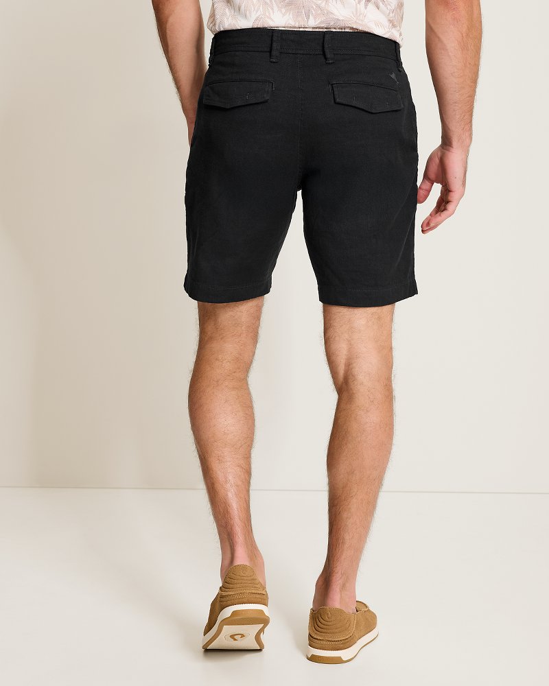 Beach Coast Stretch-Linen 9-Inch Shorts - Black