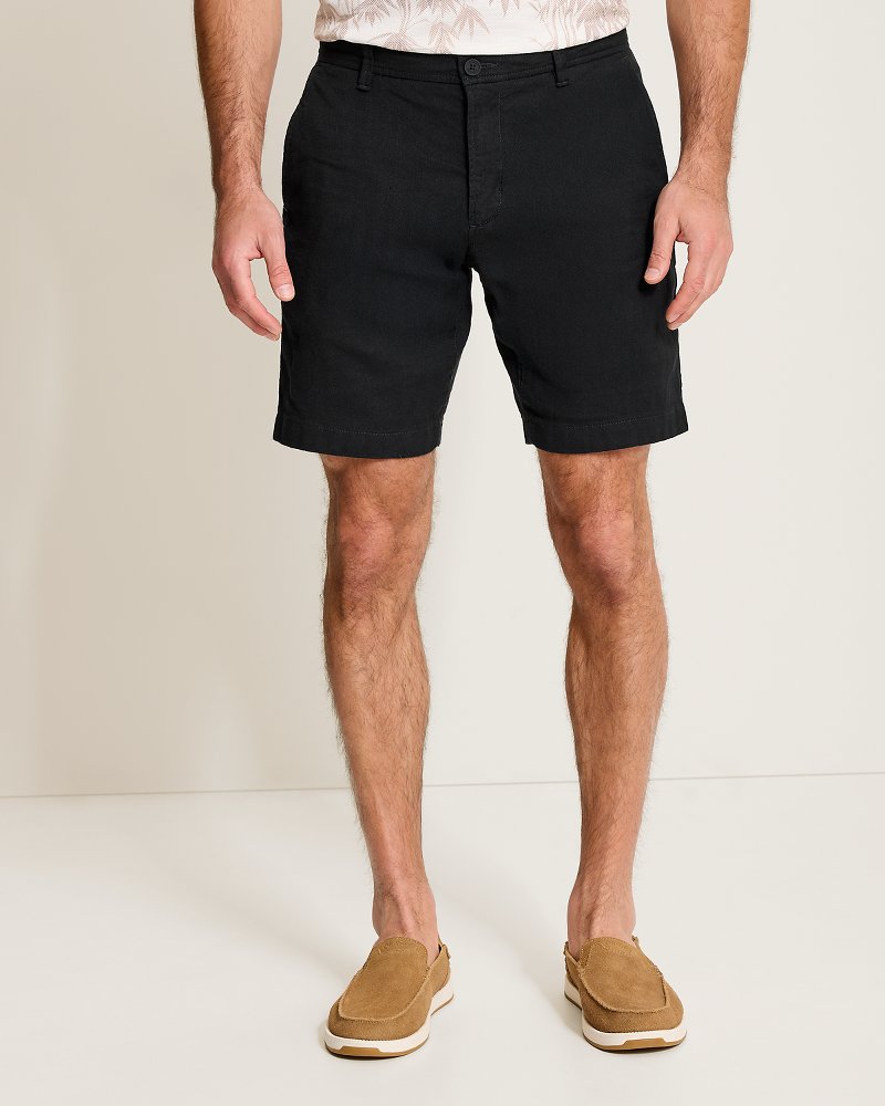 Beach Coast Stretch-Linen 9-Inch Shorts - Black