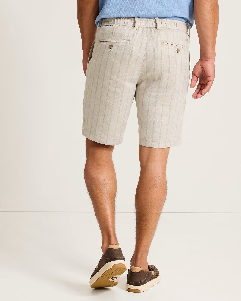 Isla Shores Stripe Linen-Blend 9-Inch Shorts - Stone Khaki