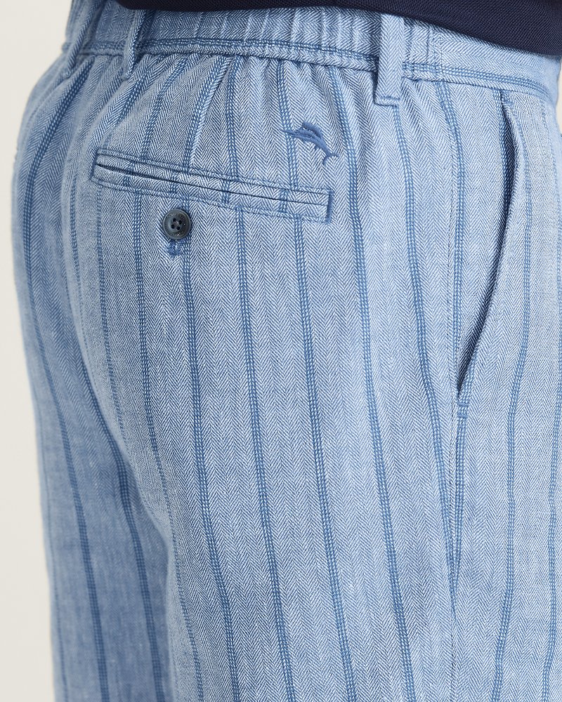 Isla Shores Stripe Linen-Blend 9-Inch Shorts - Port Side Blue