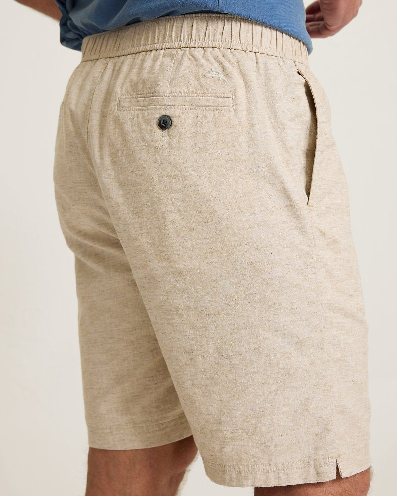 Riviera Shore Stretch-Linen E-Waist 9-Inch Shorts - Natural