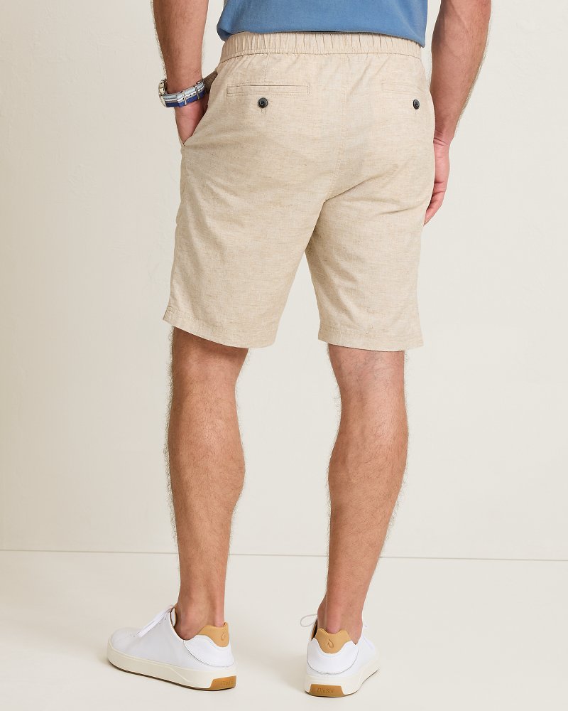 Riviera Shore Stretch-Linen E-Waist 9-Inch Shorts - Natural