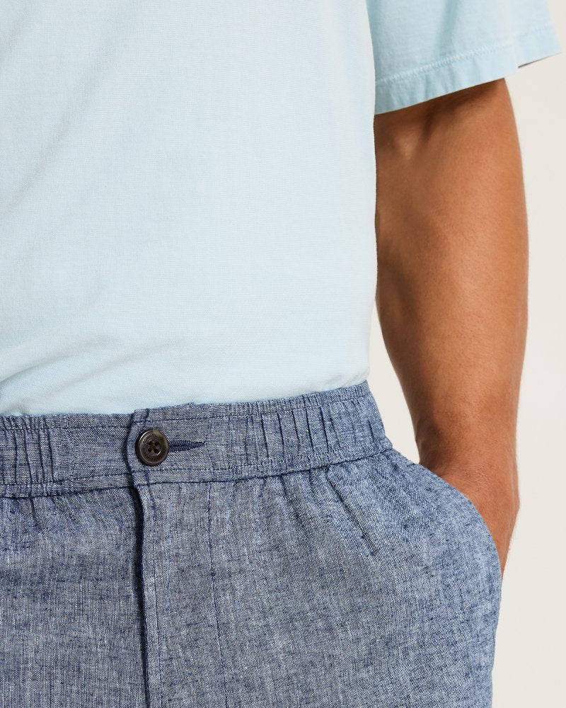Riviera Shore Stretch-Linen E-Waist 9-Inch Shorts - Ocean Deep