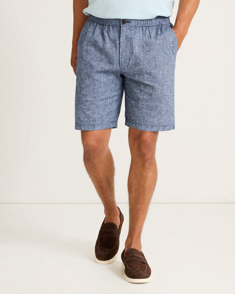 Riviera Shore Stretch-Linen E-Waist 9-Inch Shorts - Ocean Deep