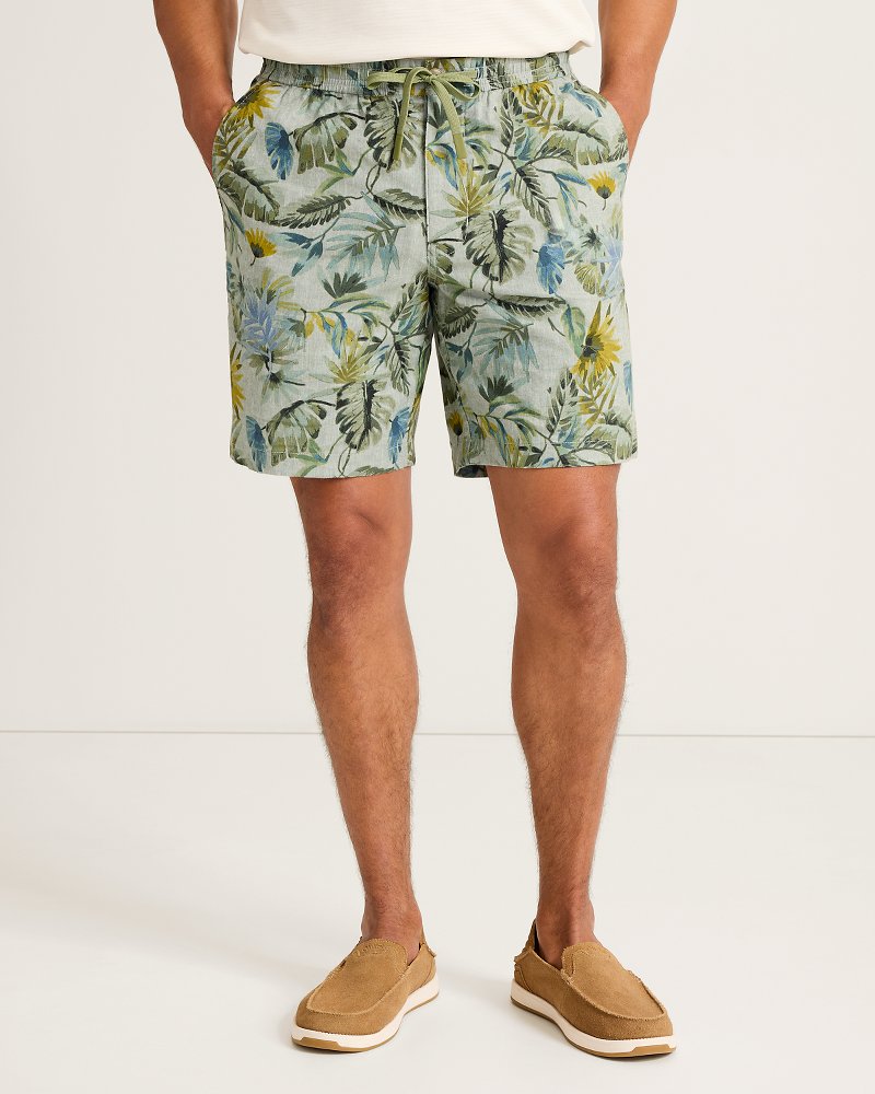 Riviera Shore Leaf Jungle Stretch-Linen E-Waist 8-Inch Shorts - Dusty Sage