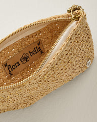 Sunshine Crochet Metallic Raffia Pouch - Natural/Gold/Blue