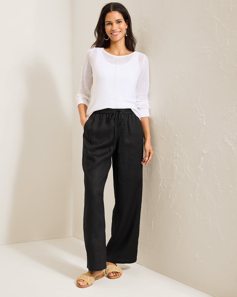 Two Palms High-Rise Linen Easy Pants - Black