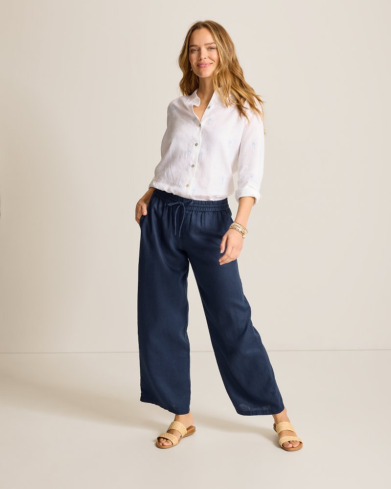 Two Palms High-Rise Linen Easy Pants - Coastline