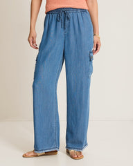 Chambray O'Lei Linen-Blend Cargo Pants - Med Indigo Wash