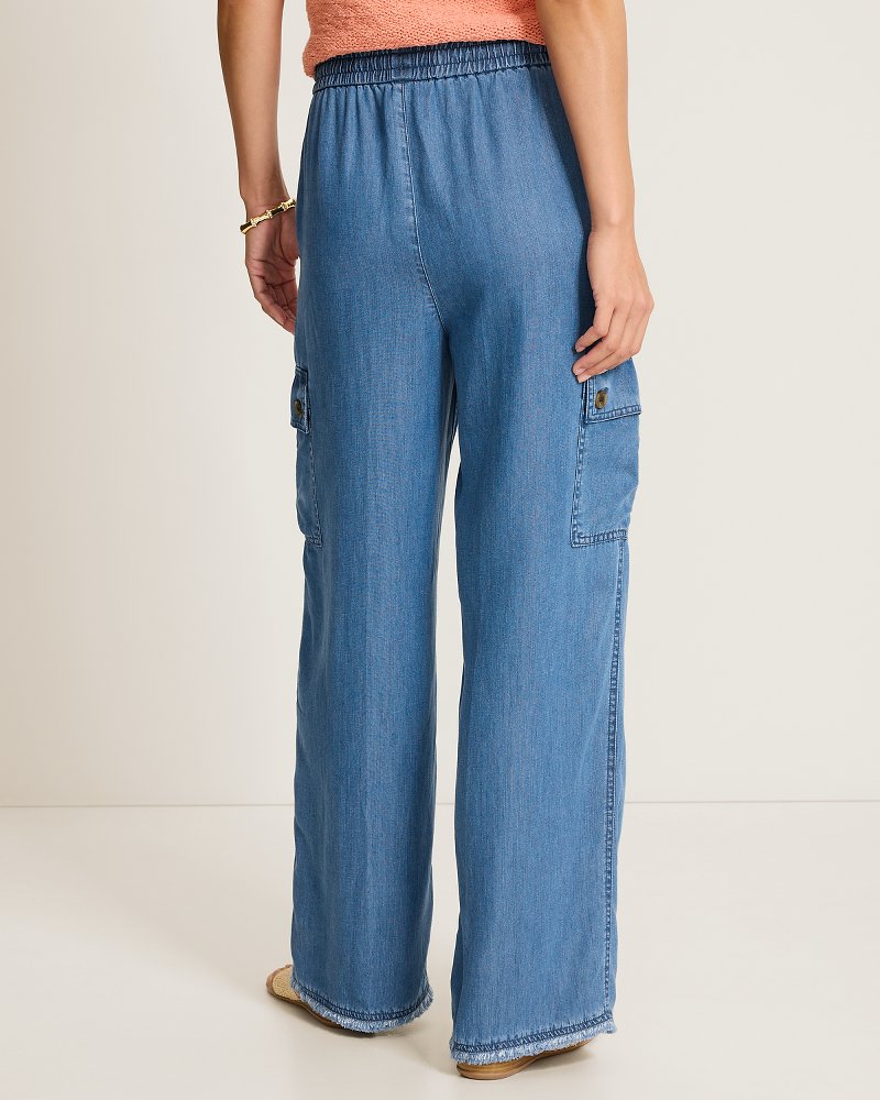 Chambray O'Lei Linen-Blend Cargo Pants - Med Indigo Wash