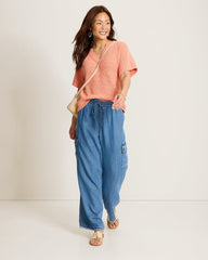 Chambray O'Lei Linen-Blend Cargo Pants - Med Indigo Wash