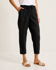 Two Palms High-Rise Tapered Linen Pants - Black