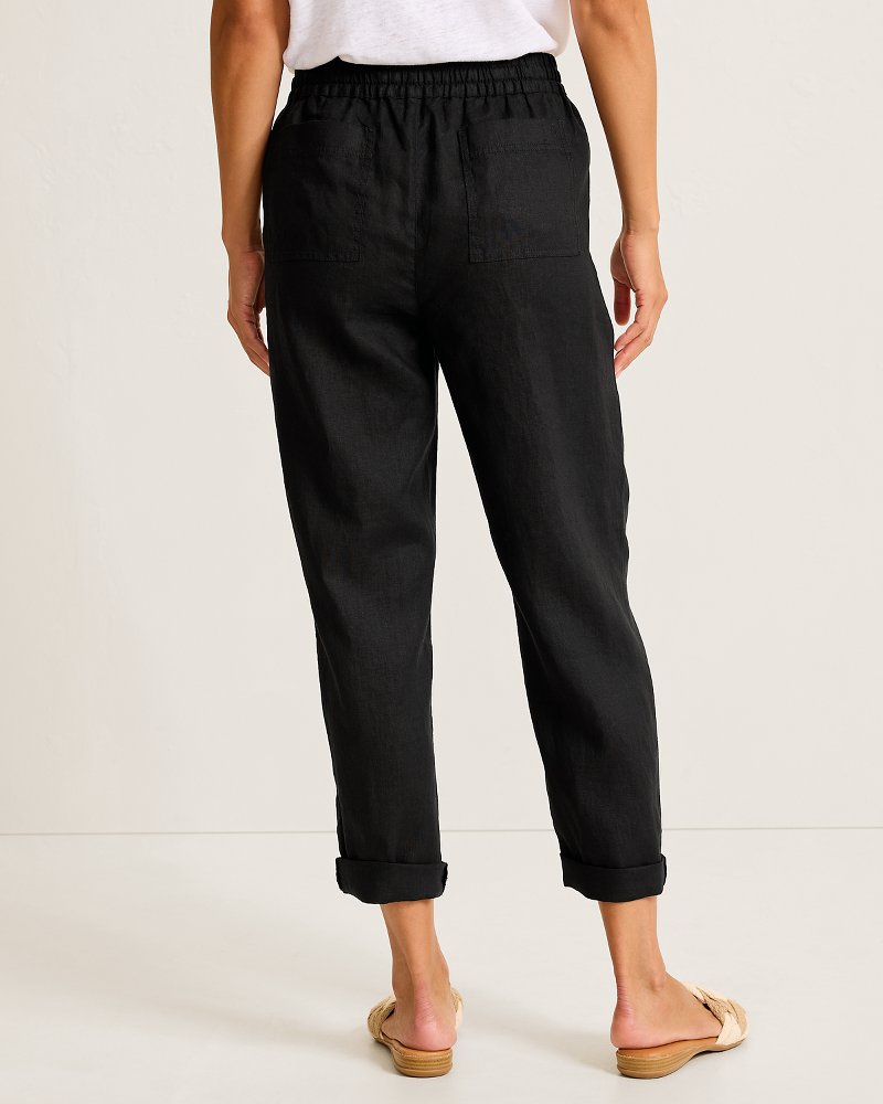 Two Palms High-Rise Tapered Linen Pants - Black