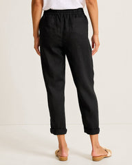 Two Palms High-Rise Tapered Linen Pants - Black