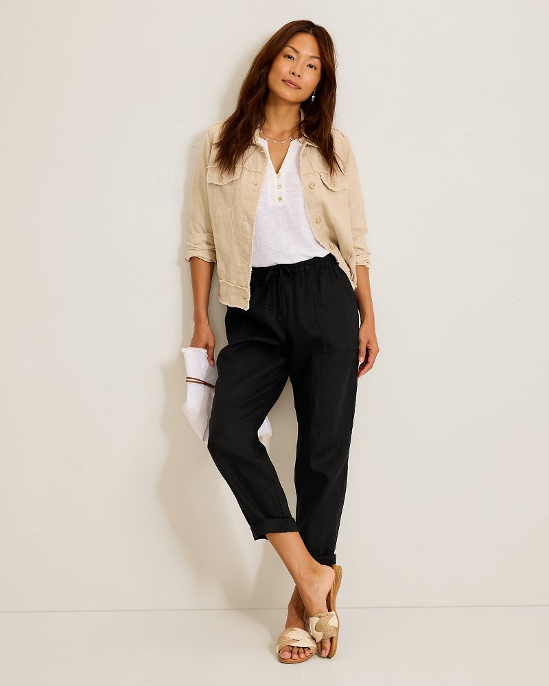 Two Palms High-Rise Tapered Linen Pants - Black