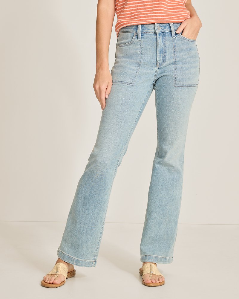 Mid-Rise Patch Pocket Flare Jeans - Pearl Beach Wash