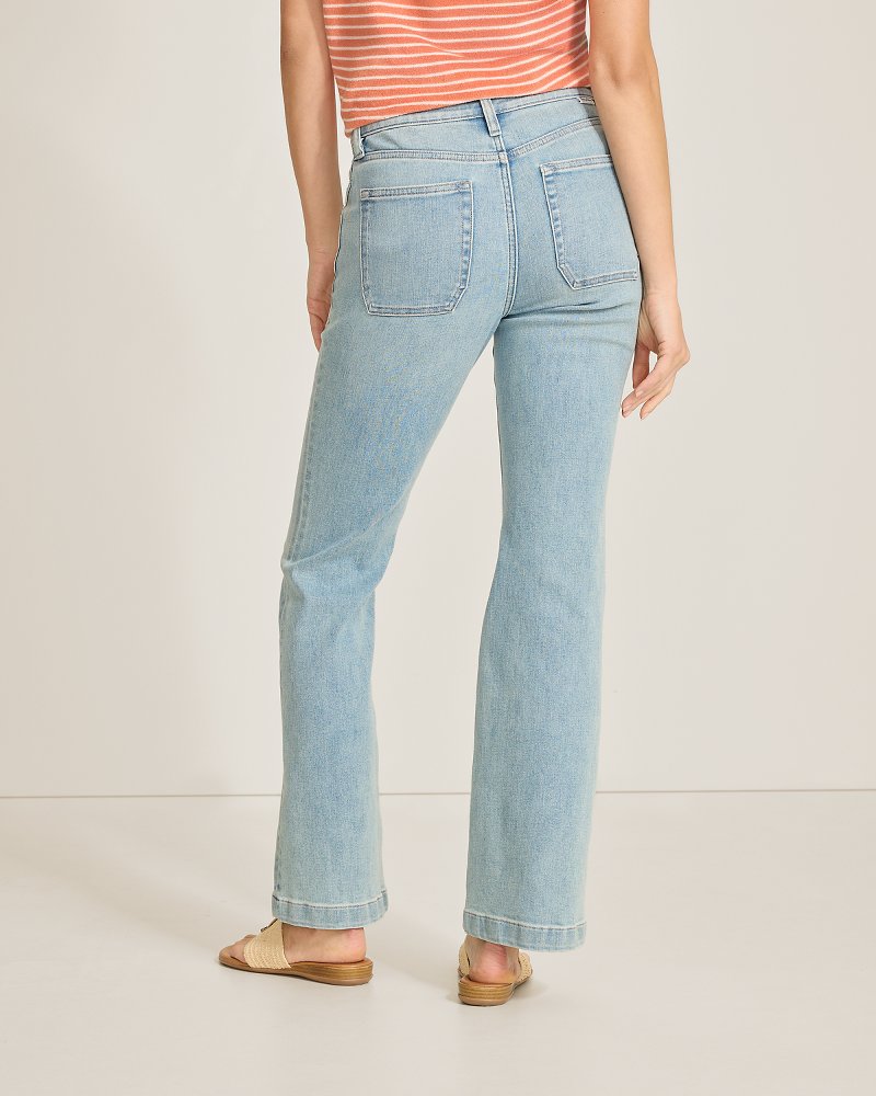 Mid-Rise Patch Pocket Flare Jeans - Pearl Beach Wash