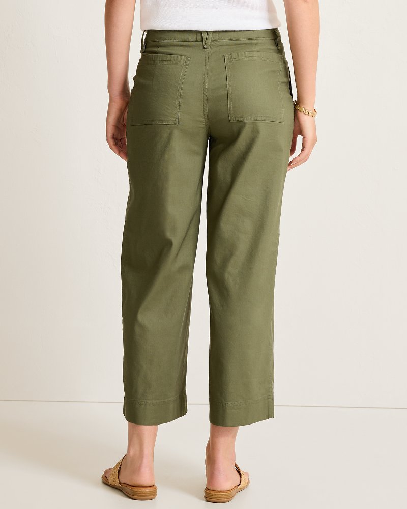Seaside Breeze Cropped Stretch-Linen Pants - Dark Fern