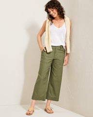 Seaside Breeze Cropped Stretch-Linen Pants - Dark Fern